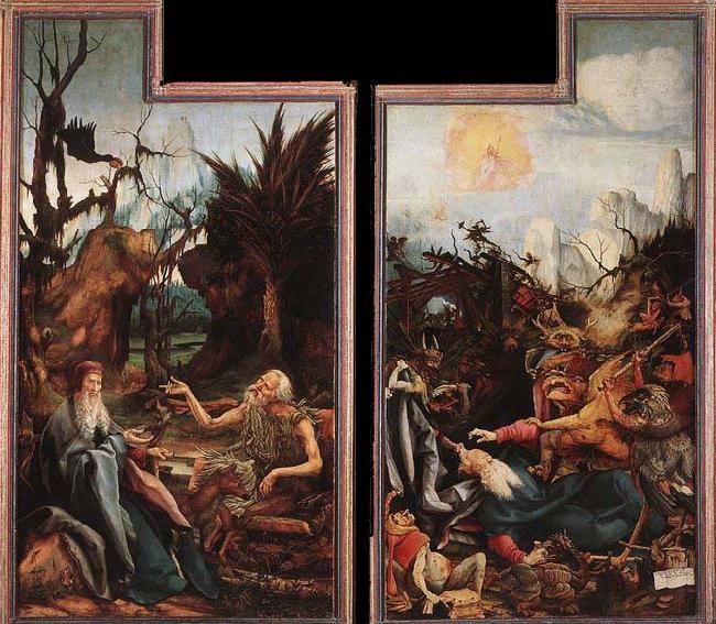 Grunewald, Matthias Visit of St Antony to St Paul and Temptation of St Antony Germany oil painting art
